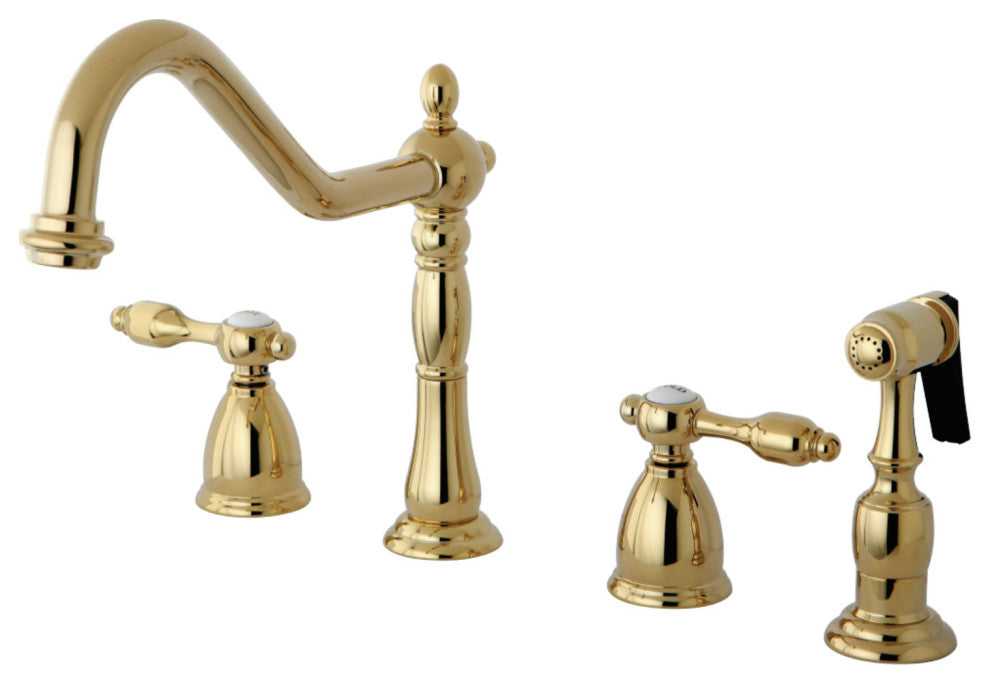 Kingston Brass Widespread Kitchen Faucet With Brass Sprayer, Polished Brass