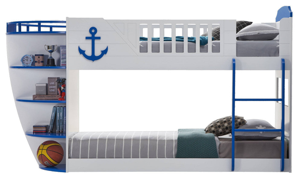 ACME Neptune Twin/Twin Bunk Bed WithStorage Shelves, Sky Blue Finish