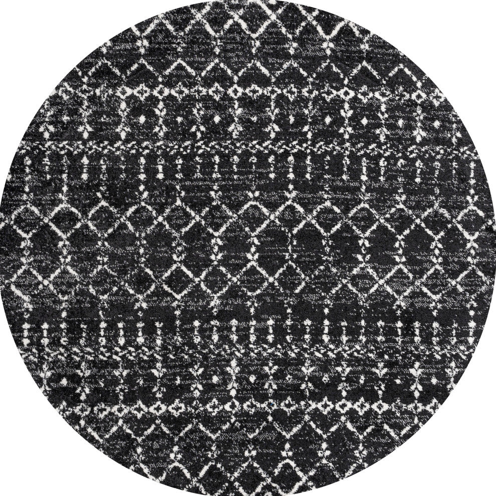 Moroccan HYPE Boho Vintage Diamond Black/Ivory 6' Round Area Rug