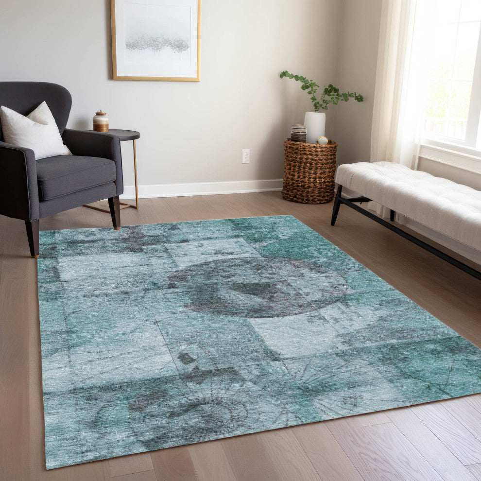 Machine Washable Indoor/Outdoor Chantille ACN1905 Teal 8' x 10' Rug