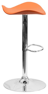Contemporary Orange Vinyl Adjustable Barstool With Chrome Base