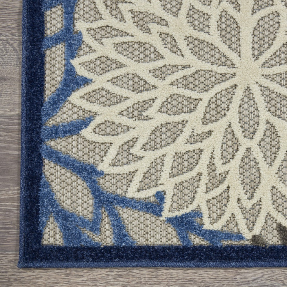 6 x 9 Blue Large Floral Indoor Outdoor Area Rug