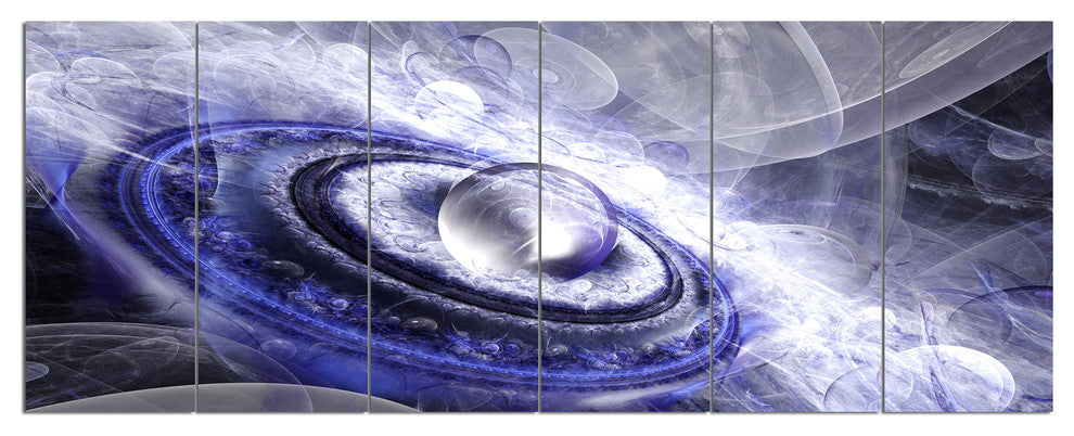 Beautiful Blue Flying Saucer, Floral Canvas Art Print, 70"x28", 6 Panels