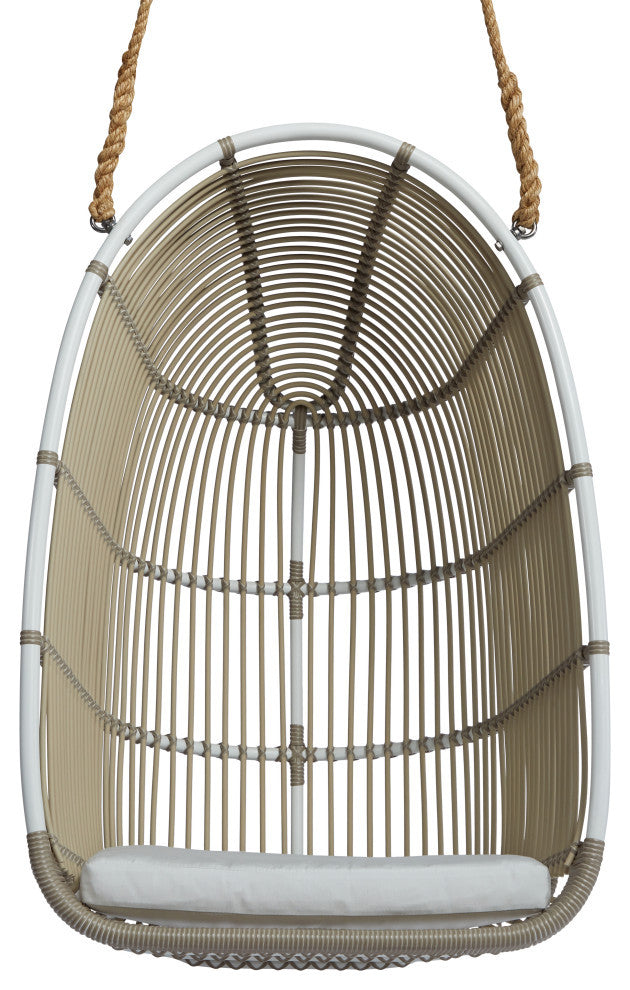 Renoir Exterior Hanging Swing Chair, Dove White - Tempotest White Canvas Cushion