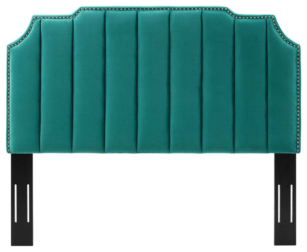 Headboard, Full Queen Size, Velvet, Teal Blue, Modern Contemporary, Bedroom