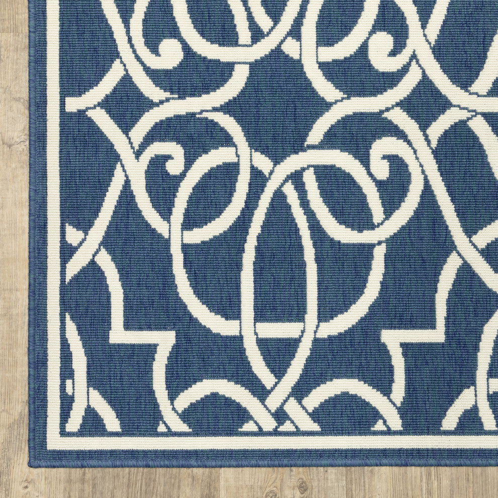 Madelina Lattice Scrollwork Navy Indoor or Outdoor Rug, 3'7"x5'6"