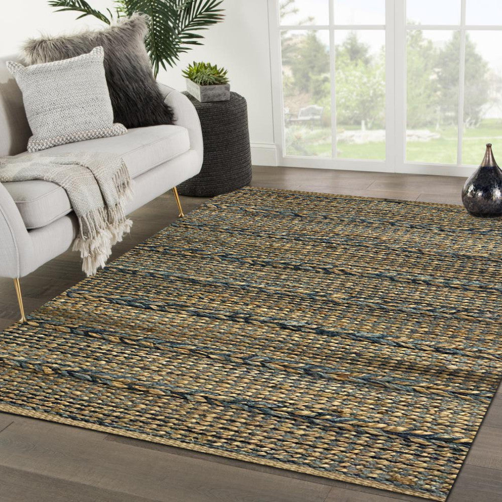 5" x 7" Blue and Tan Braided Stripe Area Rug