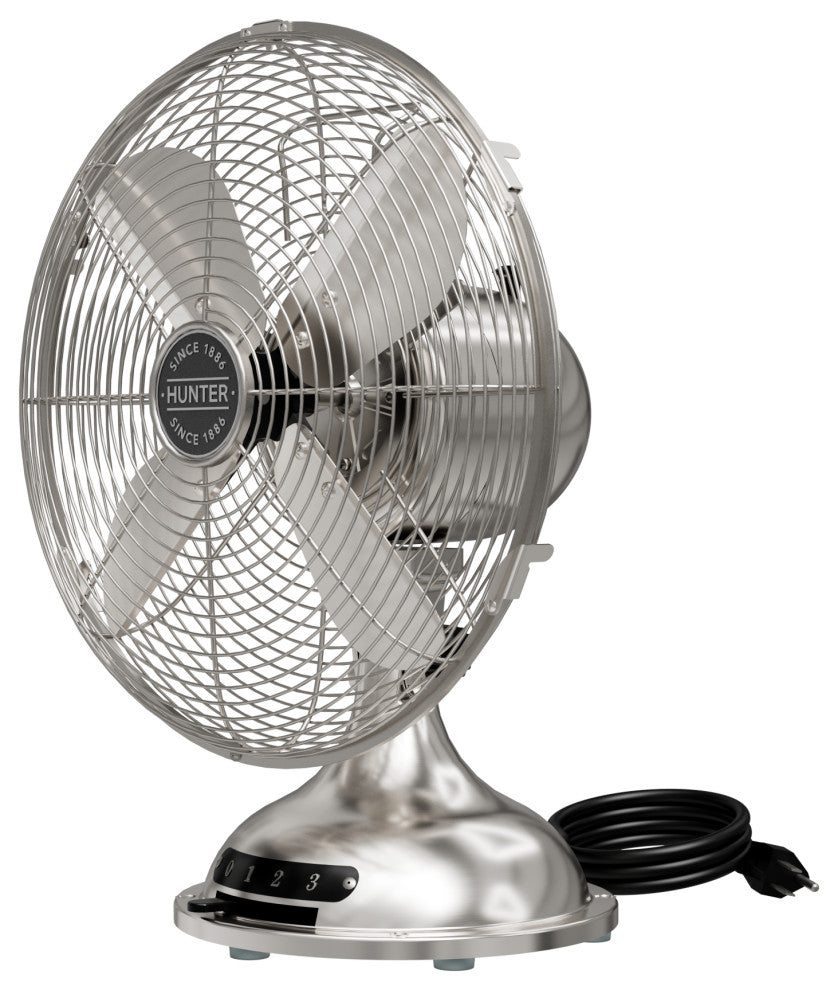 Hunter Classic Brushed Nickel 4-Blade Oscillating 3-speed Desk Fan