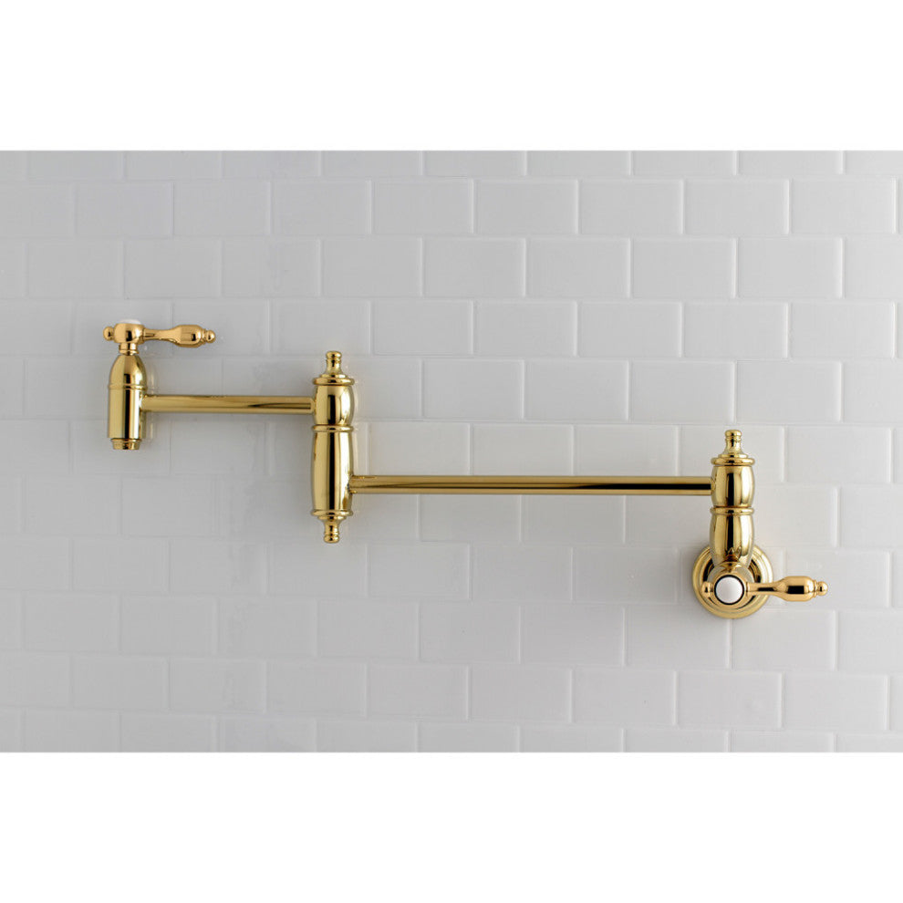 Kingston Brass Wall Mount Pot Filler Kitchen Faucet, Polished Brass