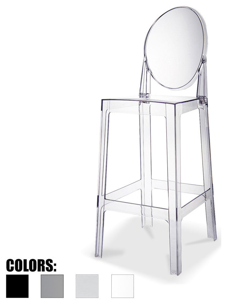 Designer Ghost Style Molded Plastic Bar Height Kitchen Stools For Dining, Clear, Single Chair