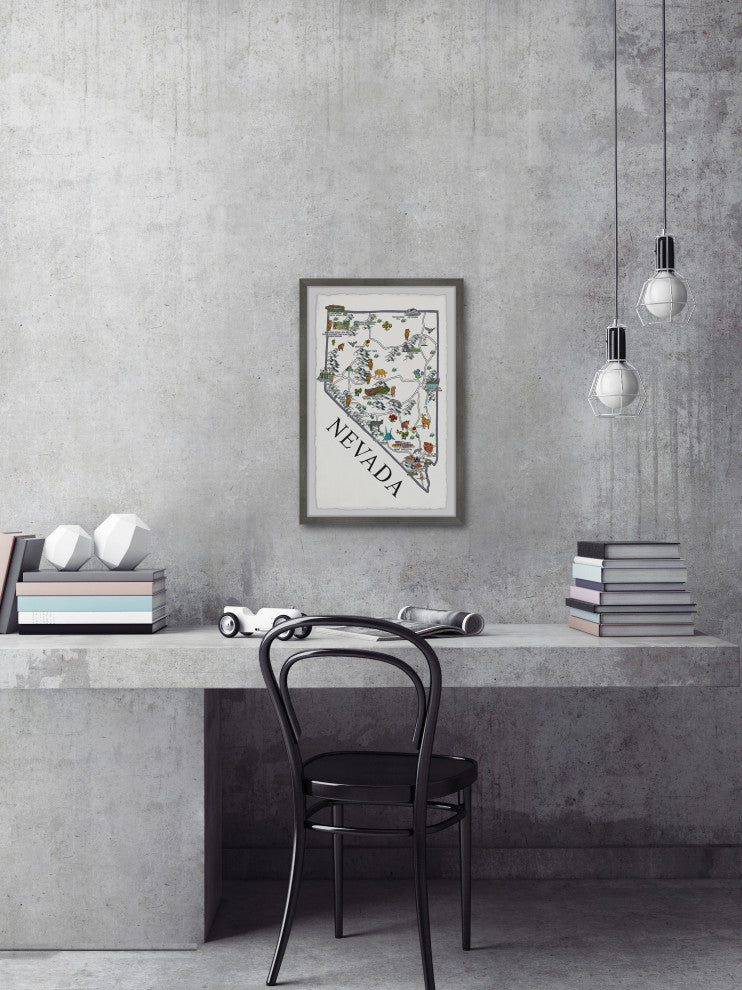 "Nevada Sites Map" Framed Painting Print, 8x12