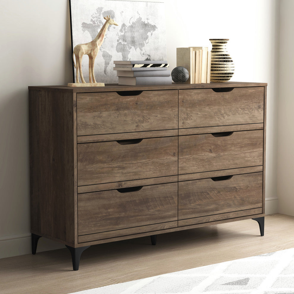 Lilay 6-Drawer Dresser, 31.7" Hx46.5" Wx15.7" D, Knotty Oak