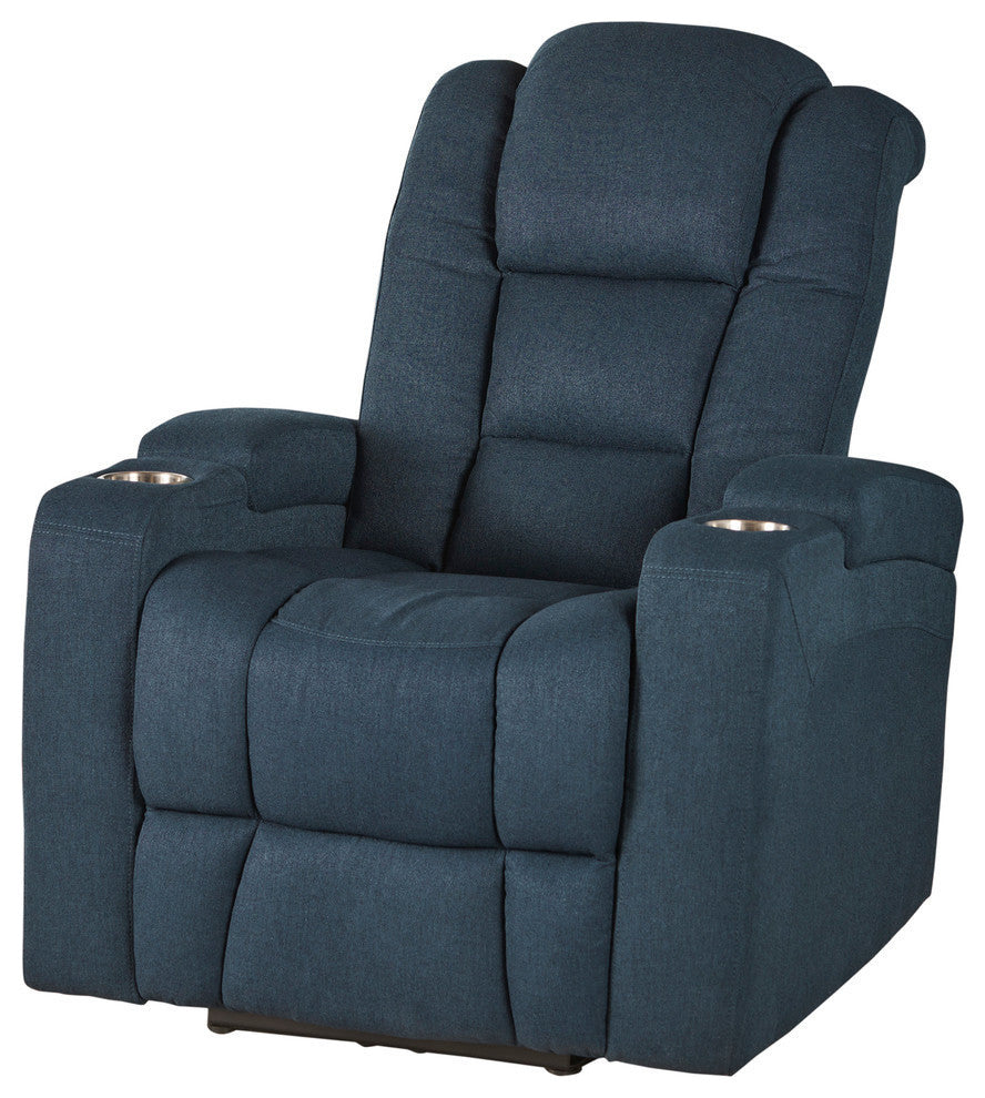 GDF Studio Everette Navy Blue Power Recliner With Arm Storage and USB Cord