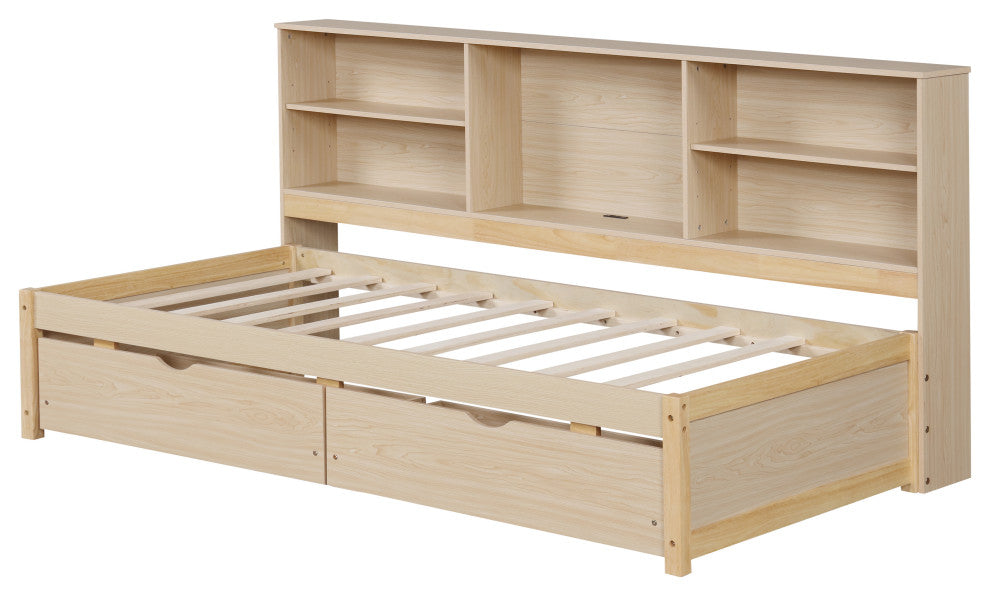 Gewnee Twin Size Bed Frame With Side Bookshelves