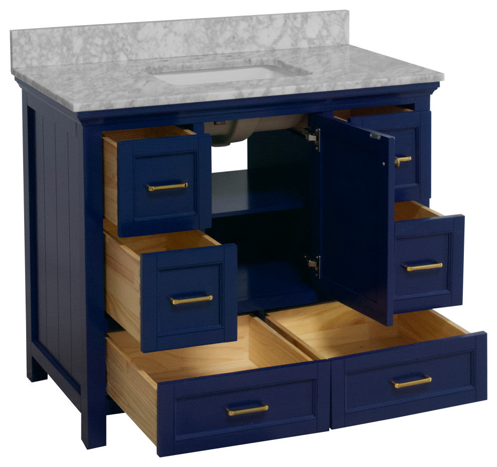 Pagie 42" Bathroom Vanity, Royal Blue, Carrara Marble