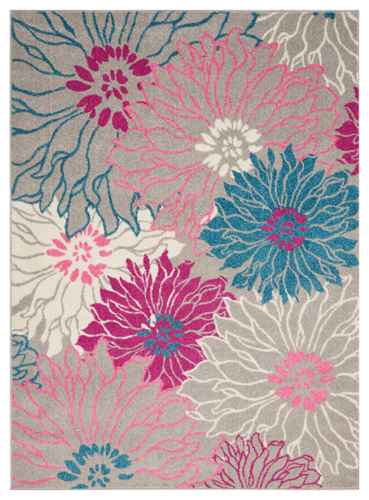 5' X 7' Gray Floral Dhurrie Area Rug