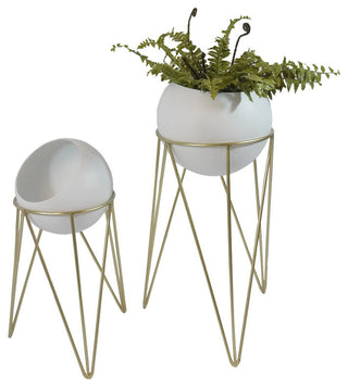 Mid Century Stand, Planter, White, Set of 2