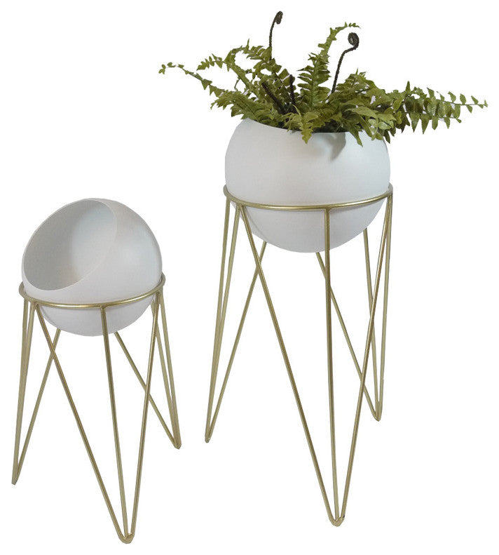 Mid Century Stand, Planter, White, Set of 2