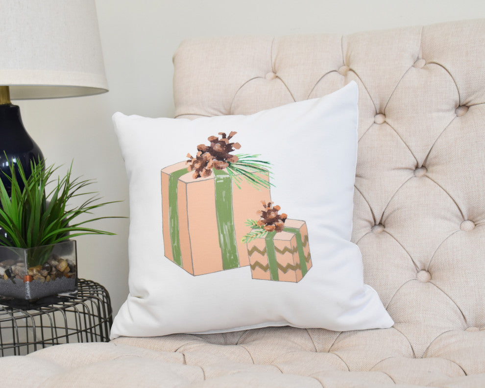 Nature's Gift 26" Off White Holiday Print Decorative Throw Pillow