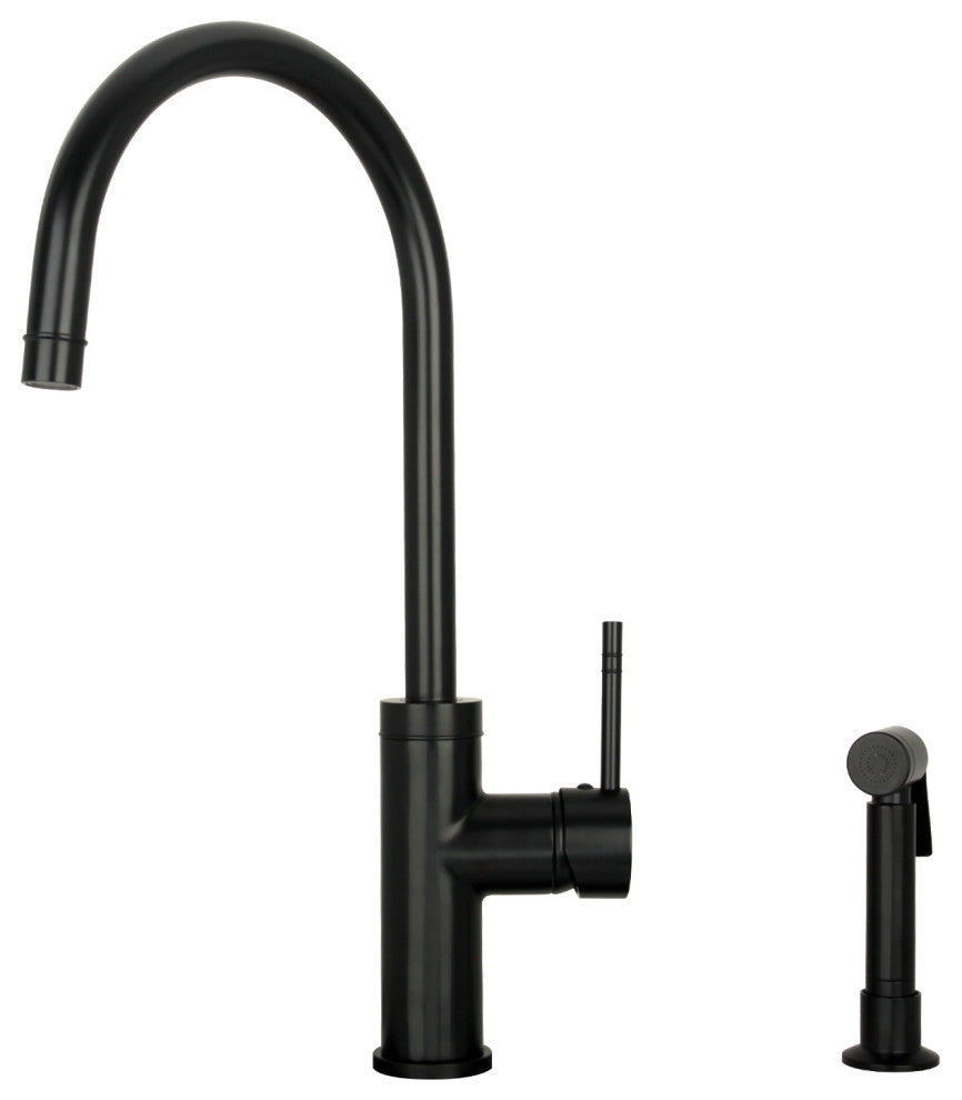 Akicon One-Handle Copper Widespread Kitchen Faucet, Side Sprayer, Matte Black