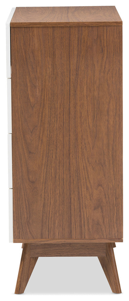 Calypso Mid-Century Modern White and Walnut Wood 4-Drawer Storage Chest