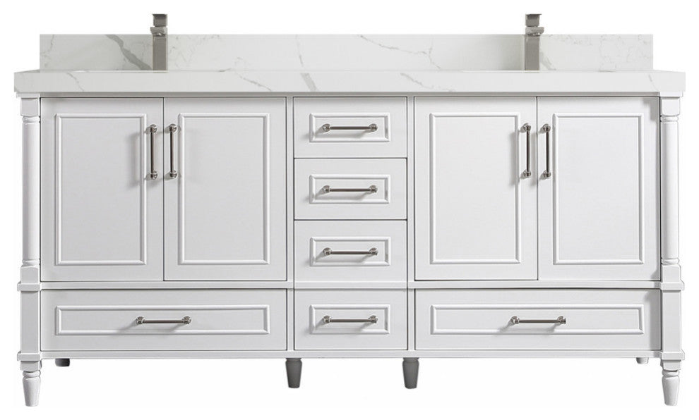 Aberdeen 72 Double Sink Bath Vanity in White 2" Calacatta Laza