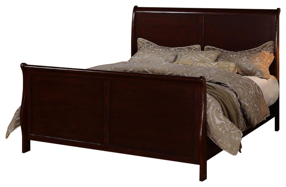 Benzara BM171679 Tufted Headboard Queen Louis Phillippe Bed , Cherry