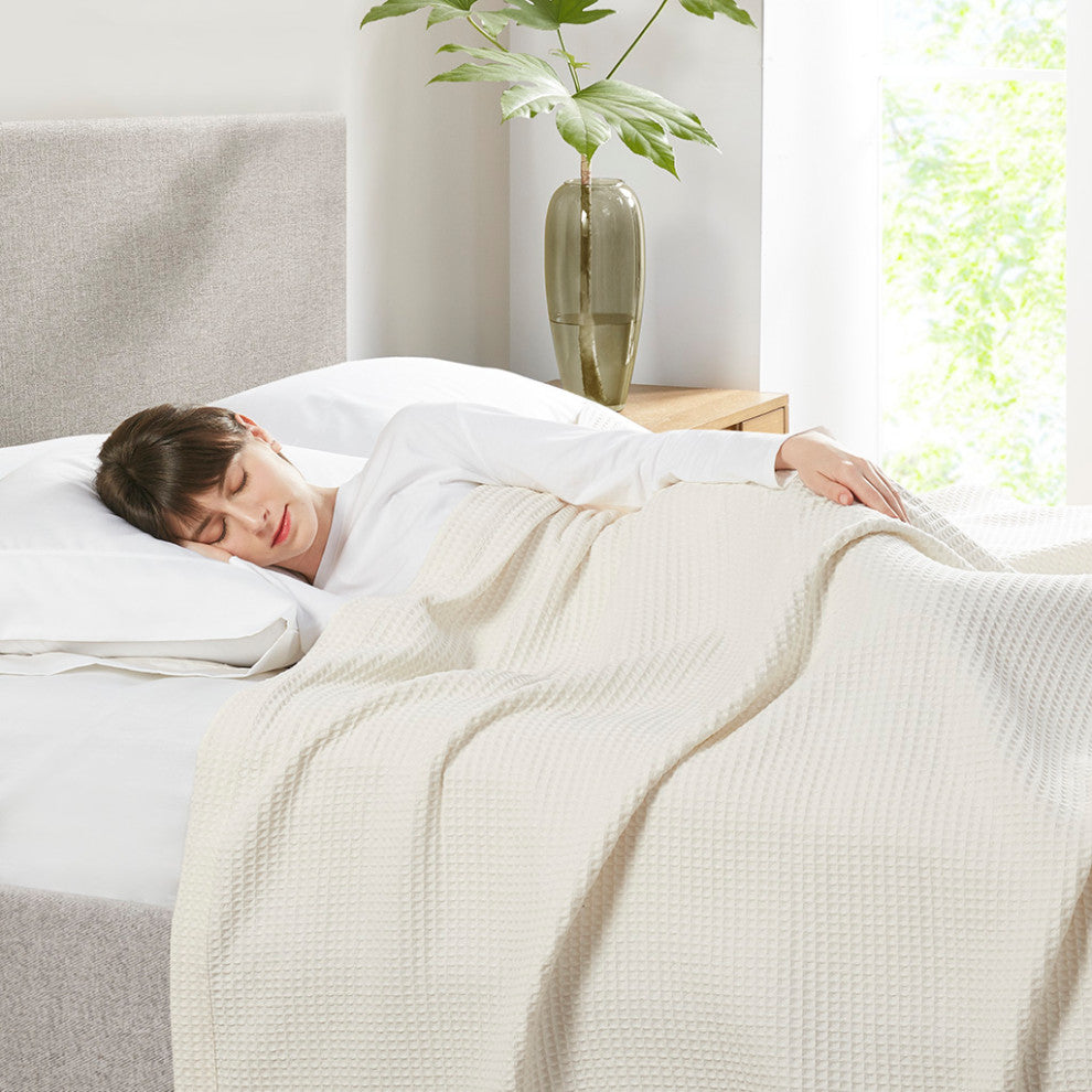 Beautyrest Cotton Waffle Weave Bedding Blanket, Ivory