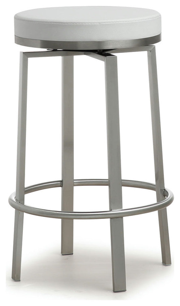 Pratt Swivel Counter Stool, Modern PU Leather Stainless Steel Stool SetOf2, Whit