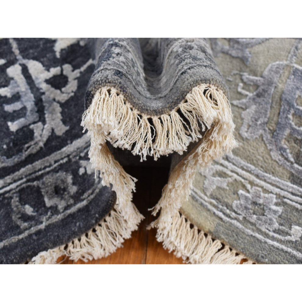 Gray Wool And Silk Broken and Erased Heriz Design Hand Knotted Rug 9'x11'10"