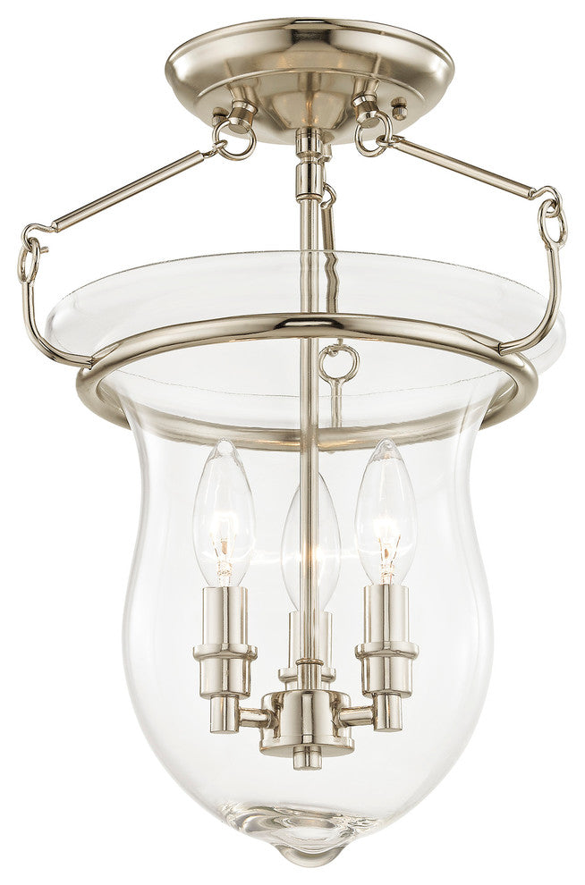 Ceiling Mount With Handcrafted Clear Glass, Polished Nickel