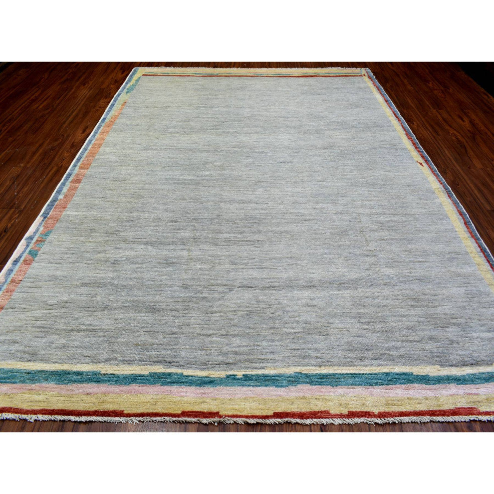 Light Gray, Soft Wool Hand Knotted, Boujaad Moroccan Berber Rug, 8'6"x11'7"