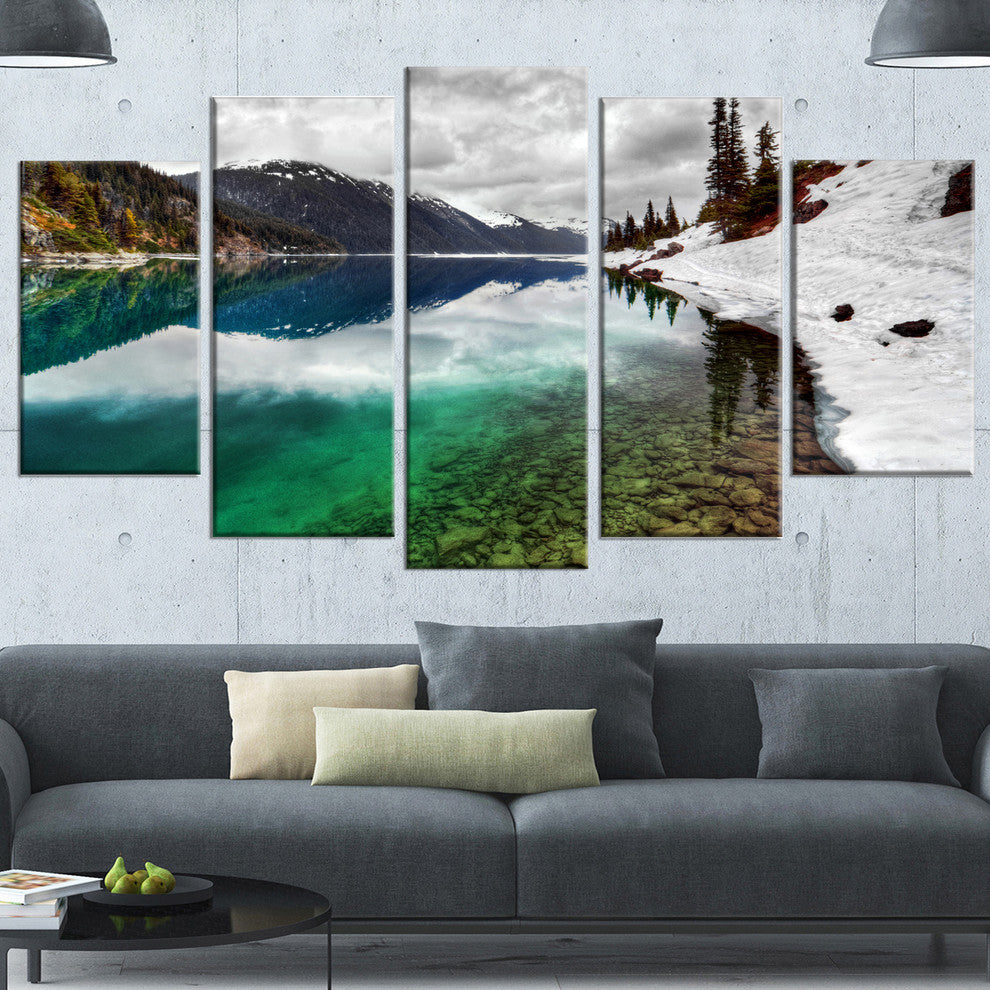Clear Lake Pine Trees and Mountains, Landscape Canvas Print, 60"x32", 5 Panels