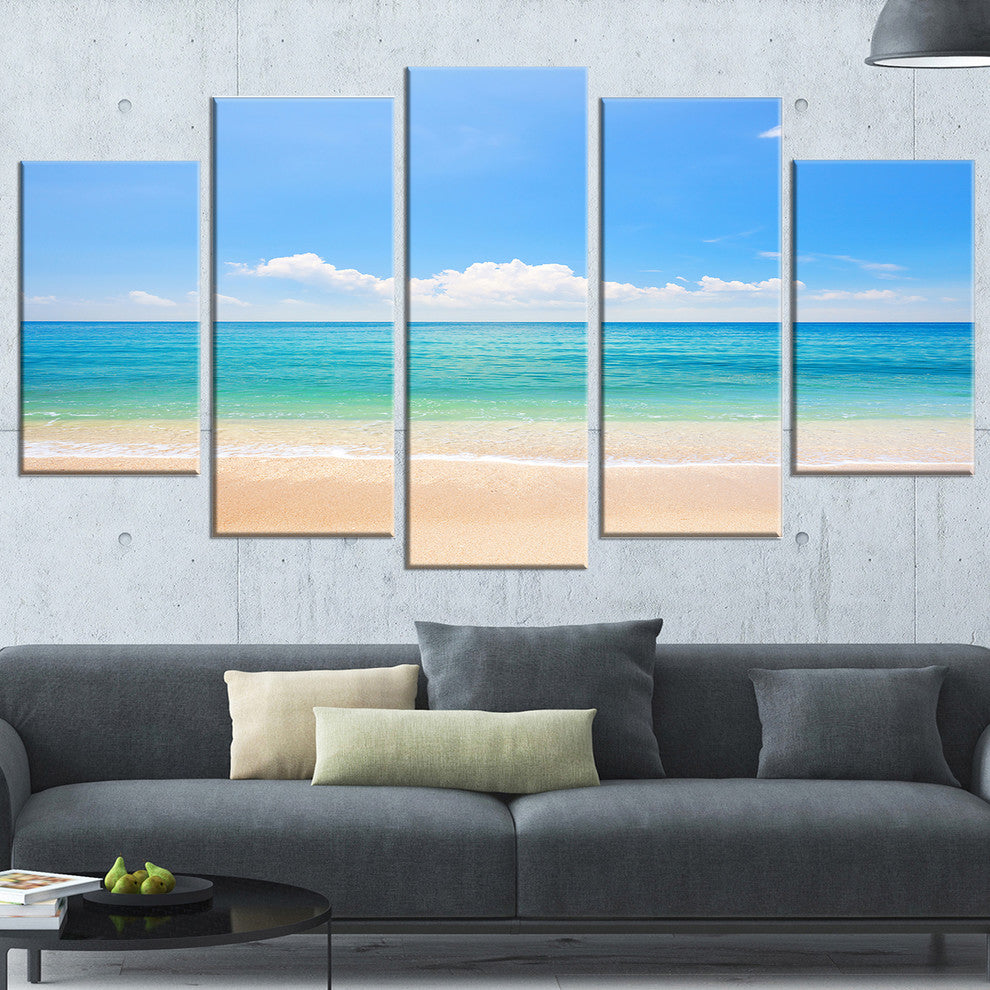 "Cloudy Horizon Over Beach" Seashore Canvas Photo Print, 5 Panels, 60"x32"