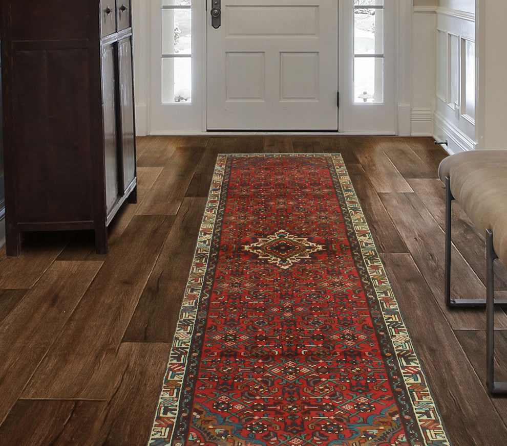 Fine Vintage Distressed Kaitlyn Rust/Ivory Runner, 3'2x10'1