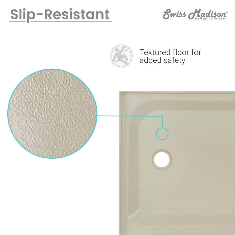Voltaire 48"x36" Acrylic White, Single-Threshold, Center Drain, Shower Base, 60"