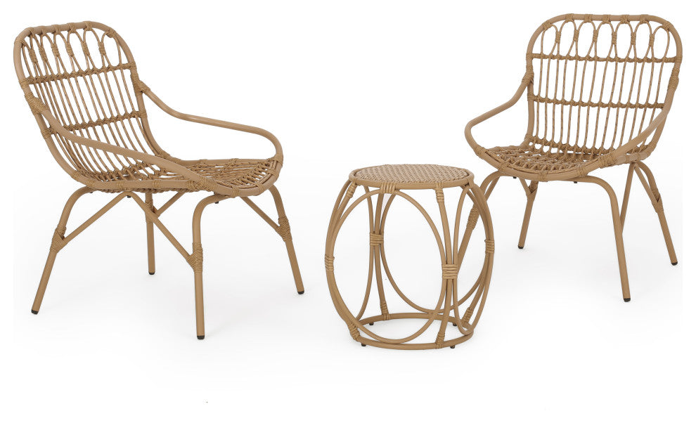 Barrister Outdoor Wicker 3-Piece Chat Set, Light Brown