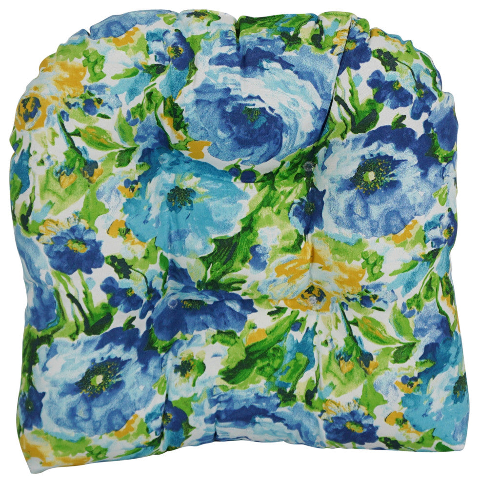 19" U-Shaped Patterned Tufted Dining Chair Cushions, Set of 2, Lesandra Sunblue