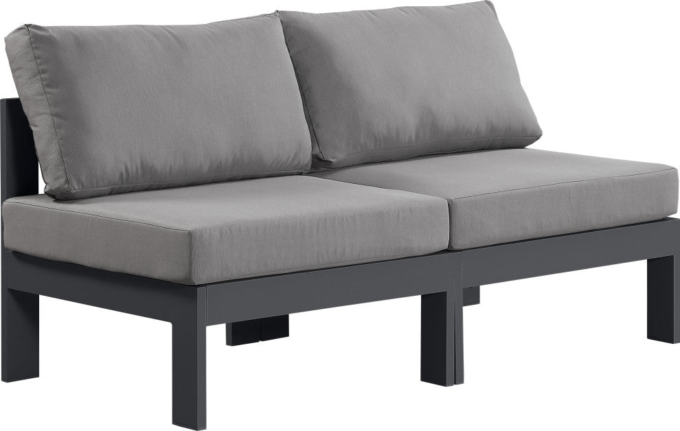 Nizuc Water Resistant Patio Modular Straight Sofa, Gray, 2-Piece: 2 Armless Chair, Dark Gray Aluminum Frame