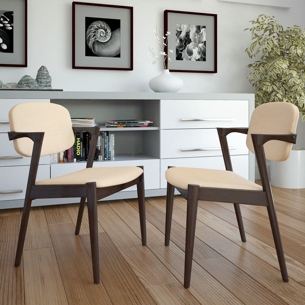 Modern Contemporary Dining Armchair Set of 2, Beige, Fabric, Wood