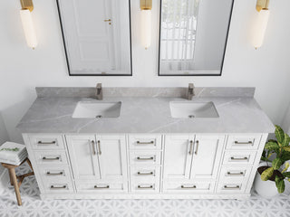 Boston 84 Double Sink Bath Vanity in White 2" Pearl Gray
