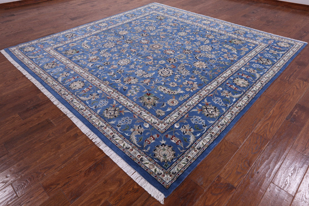 9' Square Wool and Silk Persian Nain Hand Knotted Rug Q6397