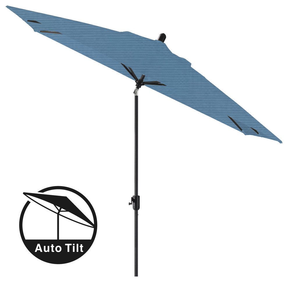 10'x6.5' Rectangular Auto Tilt Market Umbrella, Black Frame, Sunbrella, Sapphire Blue