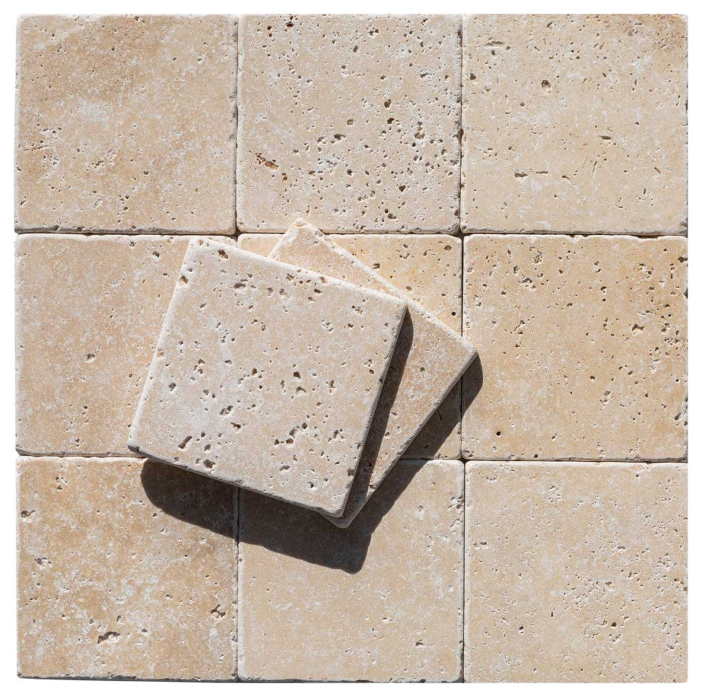 Classic Travertine Tiles - Tumbled - 4"x4"x3/8", 130 Sqft Boxed