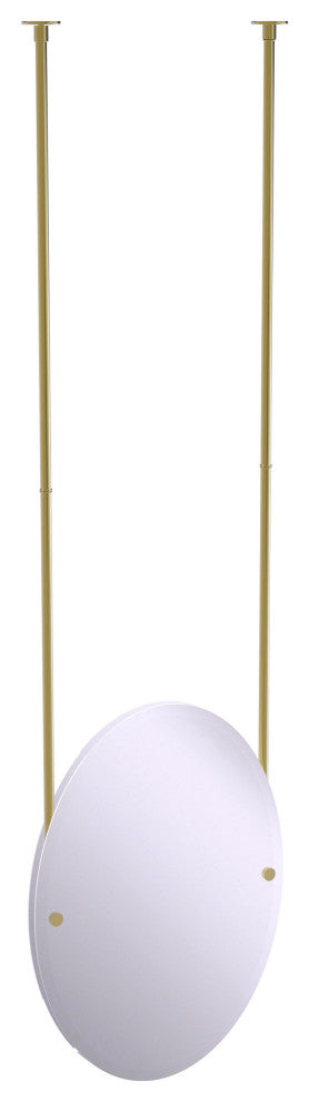 Frameless Oval Ceiling Hung Mirror with Beveled Edge, Unlacquered Brass
