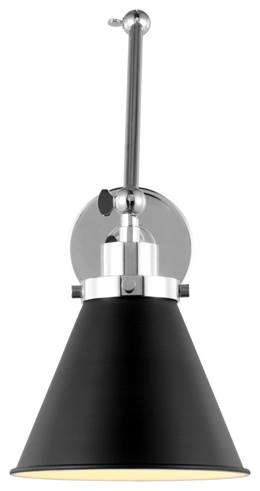 Wellfleet Double Arm Cone Task Sconce, Midnight Black and Polished Nickel