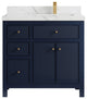 Sonoma 36 Right Offset Reeded  Bath Vanity in Hale Navy Blue 2" Calacatta Laza