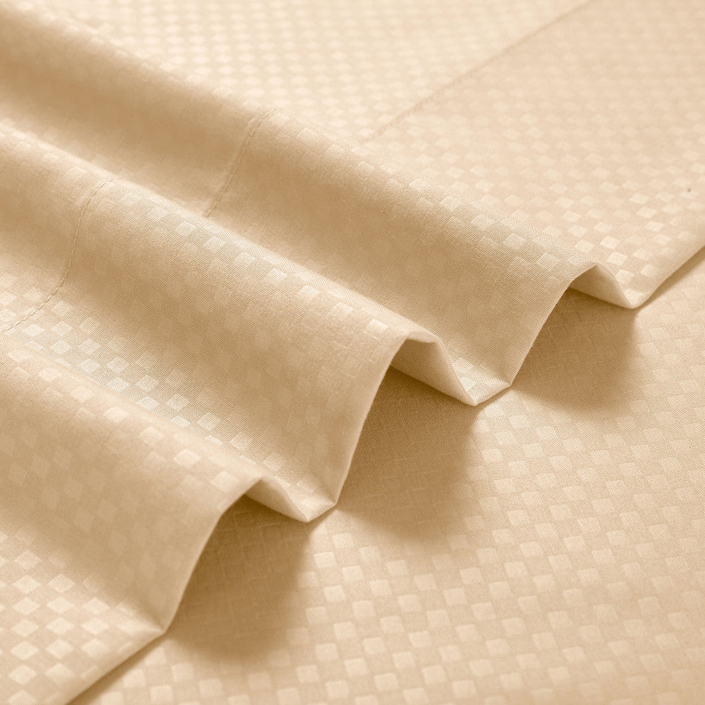 Tobol 6 Piece Embossed Sheet Set, Beige, Queen