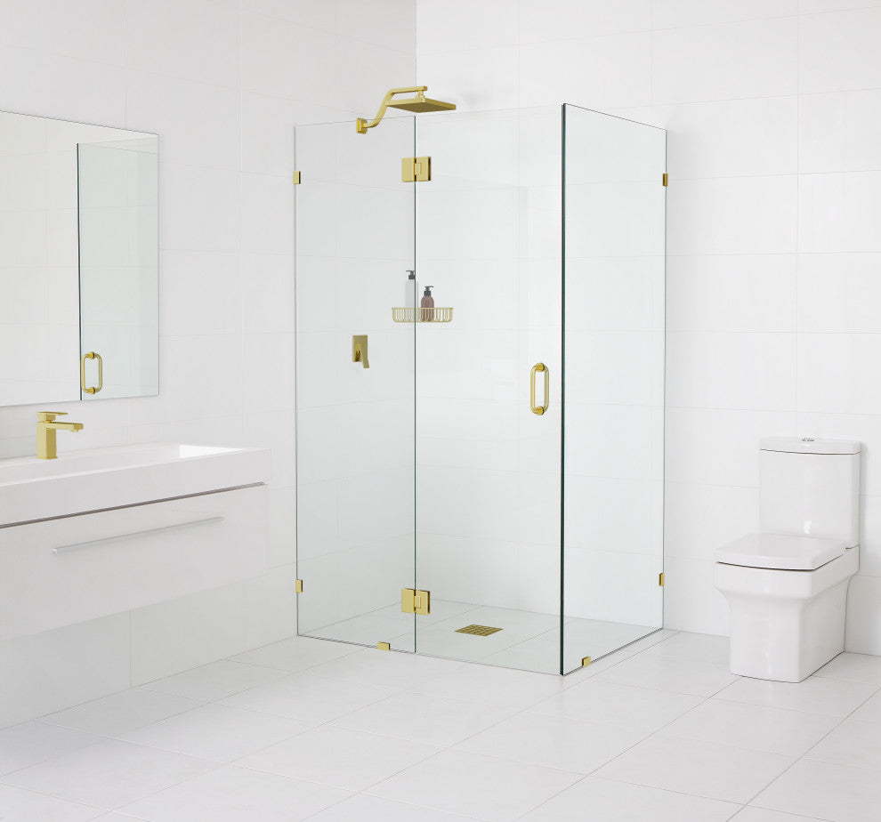 78"x59"x44" Frameless 90 Degree Shower Enclosure Glass Hinge, Satin Brass