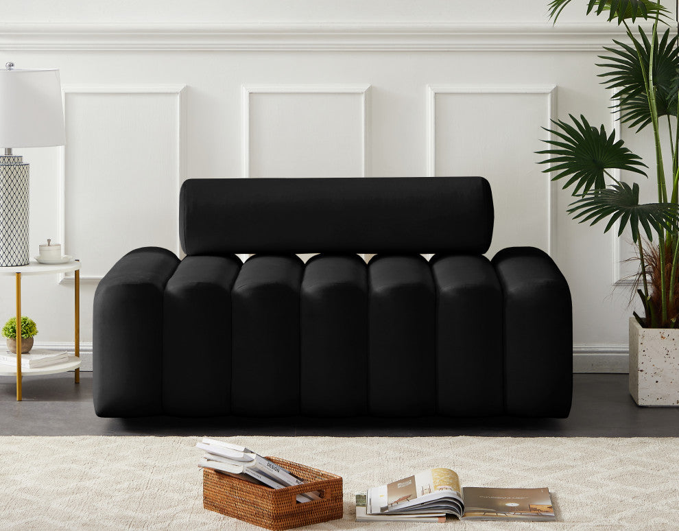 Melody Velvet Upholstered Chair, Black, Loveseat